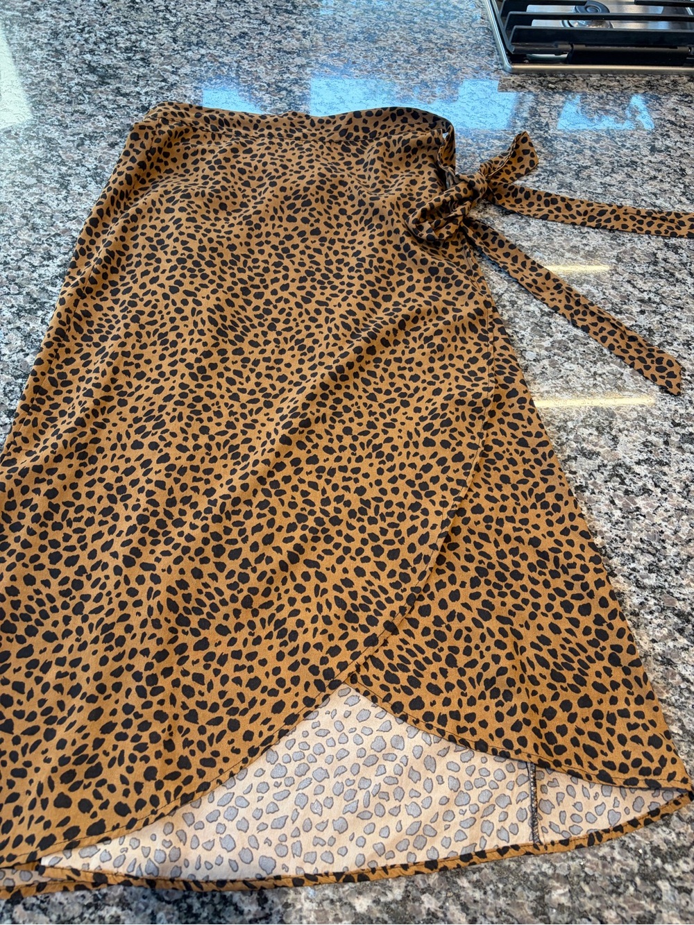 Tie-Waist Leopard Print A-Line Skirt - Brown